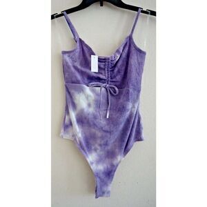 Sunset & Sixth 70987A04 Women's Sz Medium Purple Tie Dye Ribbed Thong Bodysuit